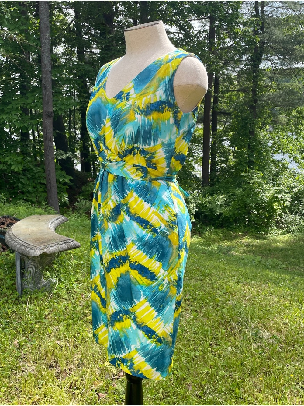 Tie-Dye Blue & Yellow Sleeveless Women’s Dress - Picture 2 of 9